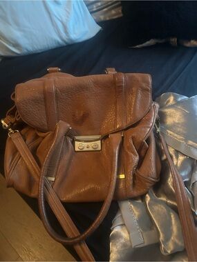 Rachel Zoe Brown Pebbled Leather Shoulder Satchel